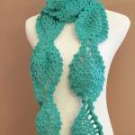 Turquoise Crochet Scarf Wo..