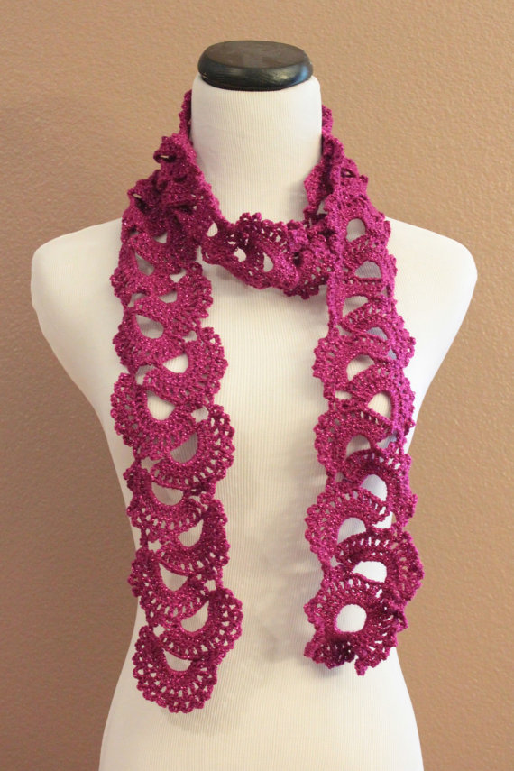 Magenta Womens Lace Scarf Crochet Queen Annes Lace Sparkle Fuscia on ...