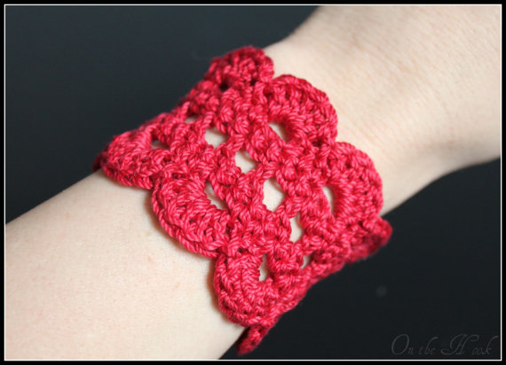 Crochet Bracelet Lace Cuff Red On Luulla