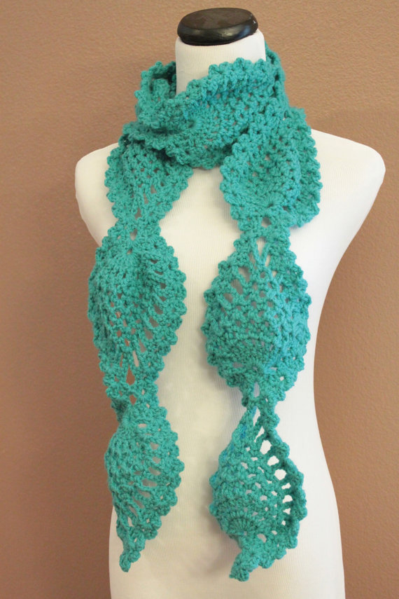 Turquoise Crochet Scarf Womens Chunky Lace Pineapple ...