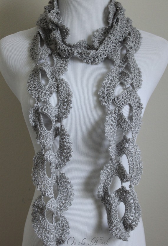 Crochet Scarf Queen Annes Lace Silver Sparkle on Luulla